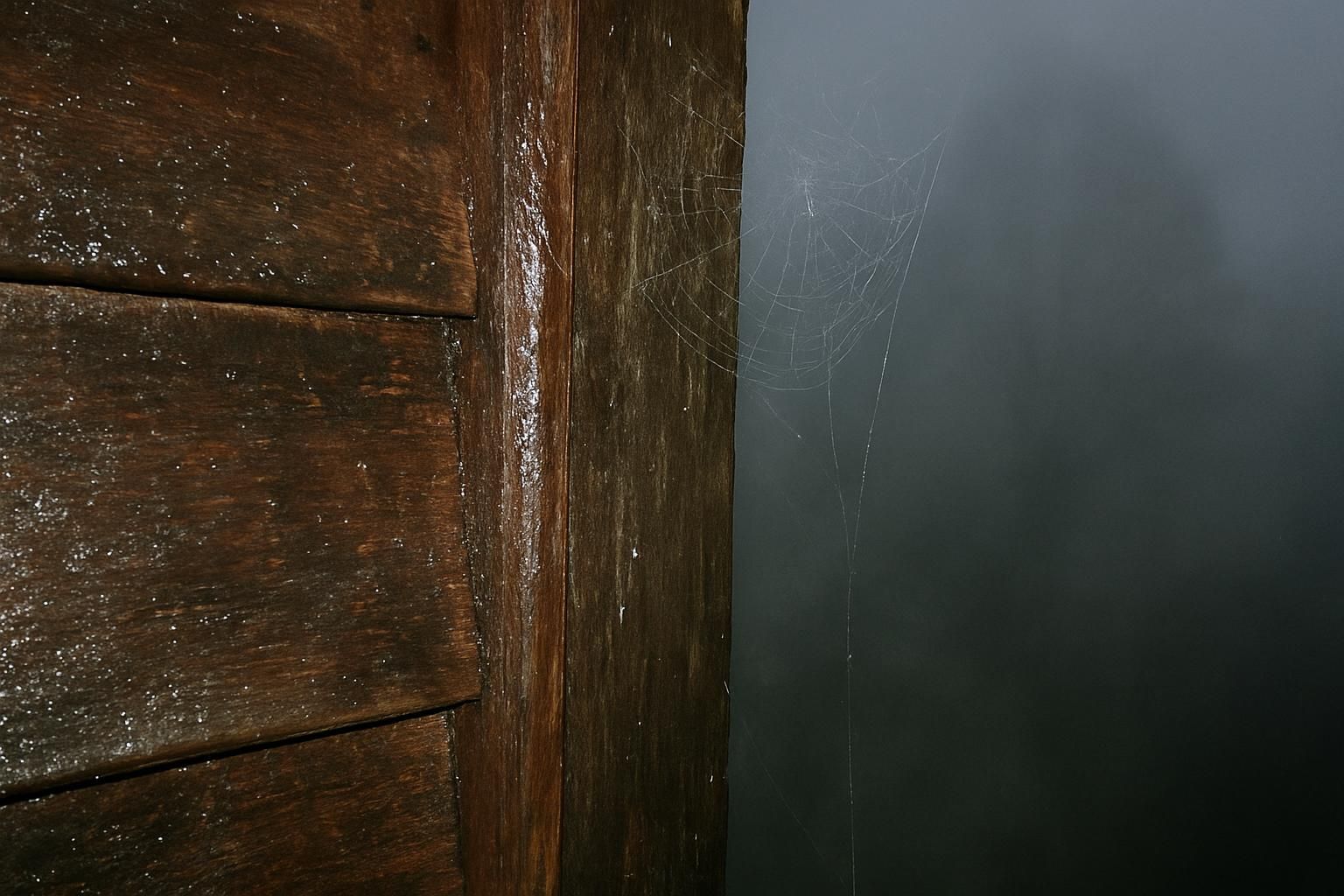 Damp wood and a spider web